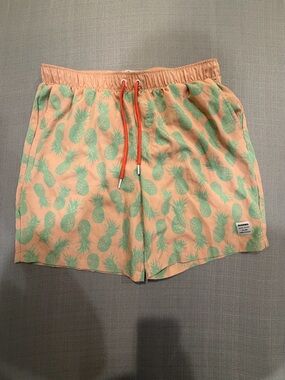OSMAN Men’s Peach Swim Trunks Mint Pineapple Print Swim Shorts Beach  Size XL